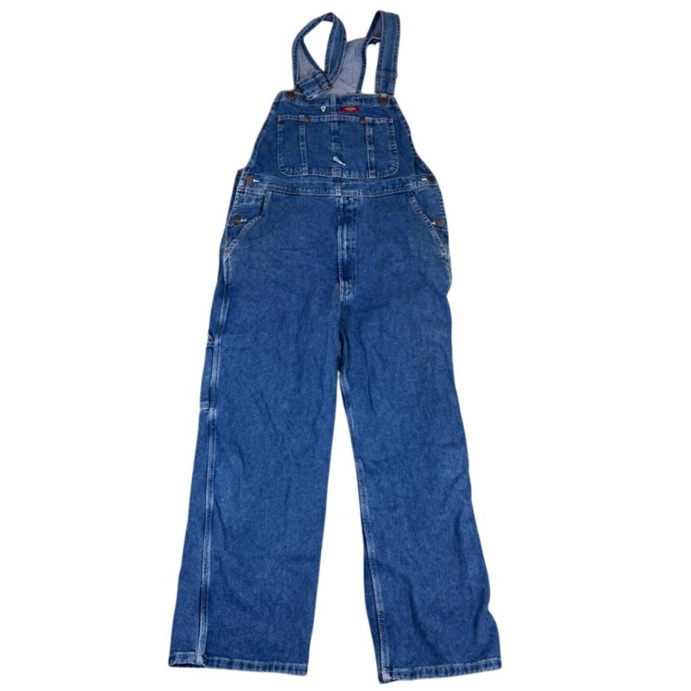 Dickies Indigo Blue Denim Bib Overalls Carpenter Workwear Relaxed Straight Leg